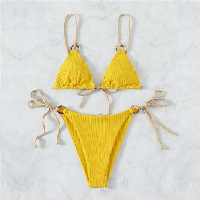 Triangle Thong Bikini Set with Ring Detail