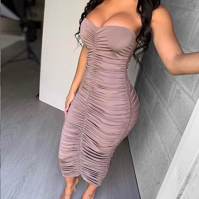 Pleated Strapless Maxi Dress