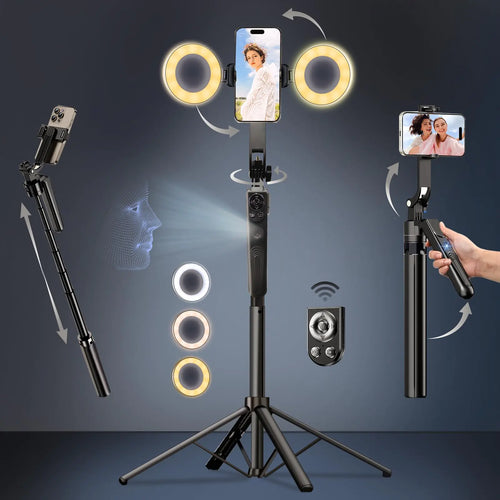 Auto Face Tracking Tripod for Phone Tripod with Fill Light70" Extendable Smart Shooting Camera Mount/Selfie Light/Remote for Gesture Control