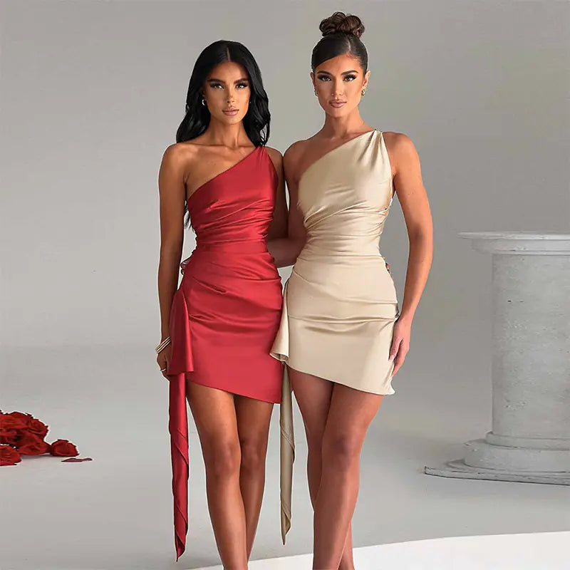 One-Shoulder Sleeveless Mini Dress
