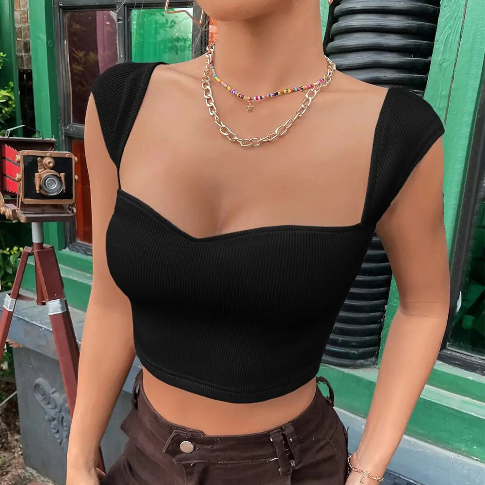 Slim Square Neck Sleeveless T-Shirt Vest Top