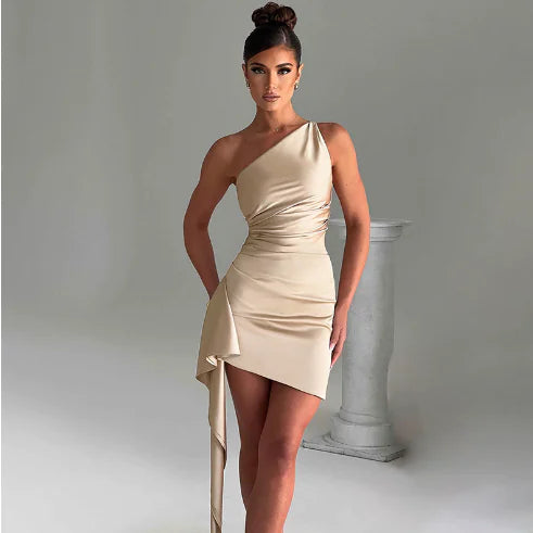 One-Shoulder Sleeveless Mini Dress
