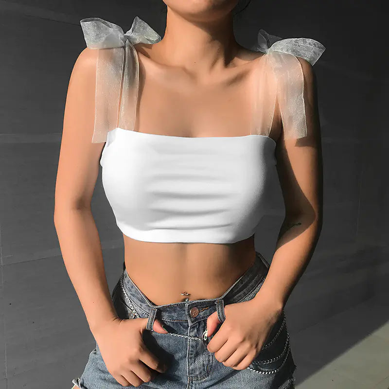 Women's Backless Mesh Strap Tank Top