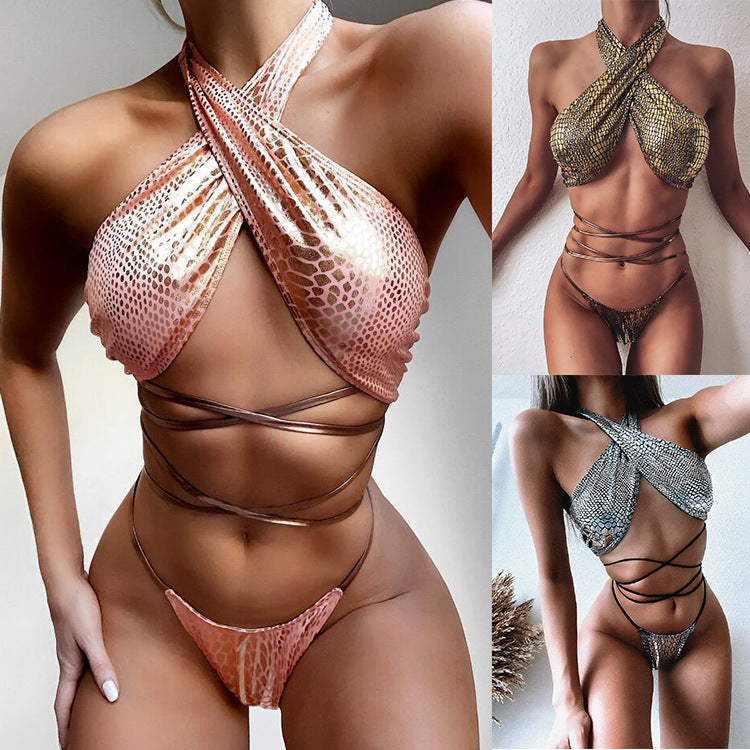 Snakeskin Print Bikini with Ties