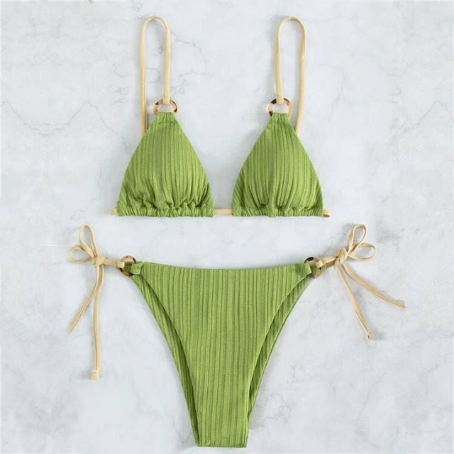 Triangle Thong Bikini Set with Ring Detail