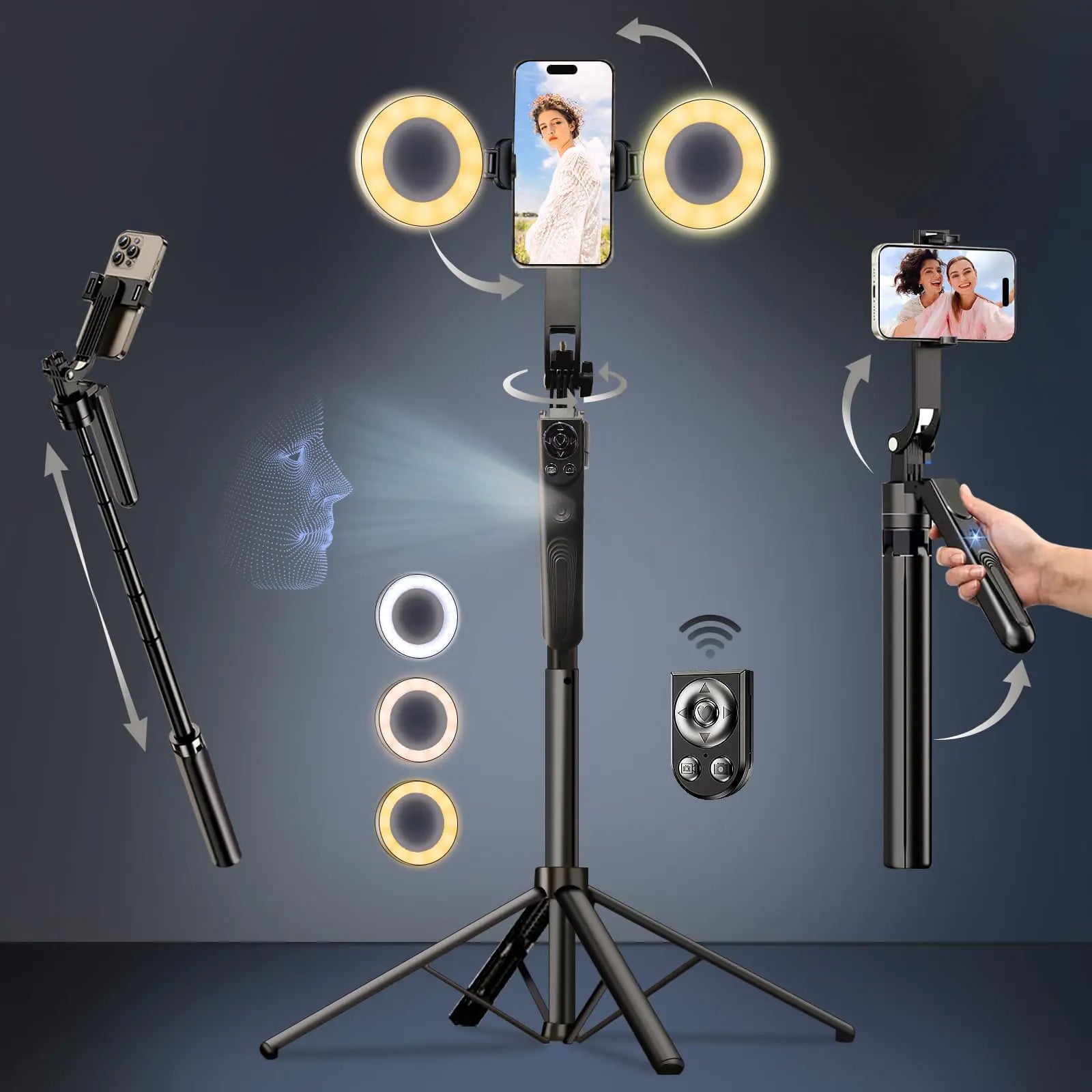 Auto Face Tracking Tripod for Phone Tripod with Fill Light70" Extendable Smart Shooting Camera Mount/Selfie Light/Remote for Gesture Control