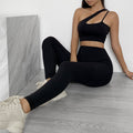 Seamless Yoga Gym Set Padded Push-up Sports One Shoulder Bra Leggings